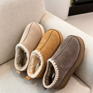 Women's Men's Ethnic Style Winter Snow Boots | 4cm Platform Suede Leather Shoes with Faux Fur Lining