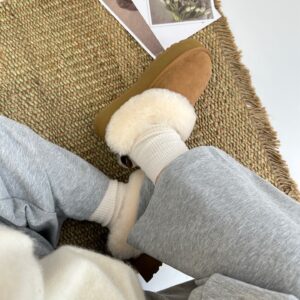 Tasla Fold Fur Collar Platform Ankle Snow Boots | Genuine Cowhide Upper, Faux Fur Lined, 4cm Thick EVA Rubber Sole US6-US9 | Chestnut|Sand