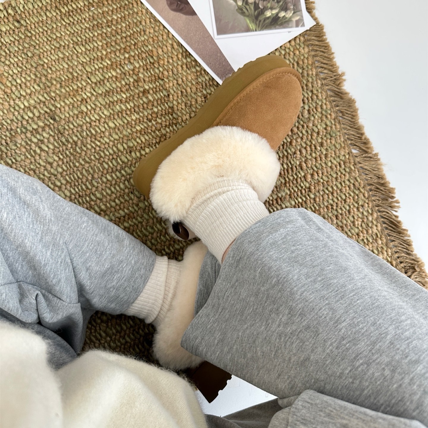 Tasla Fold Fur Collar Platform Ankle Snow Boots | Genuine Cowhide Upper, Faux Fur Lined, 4cm Thick EVA Rubber Sole US6-US9 | Chestnut|Sand
