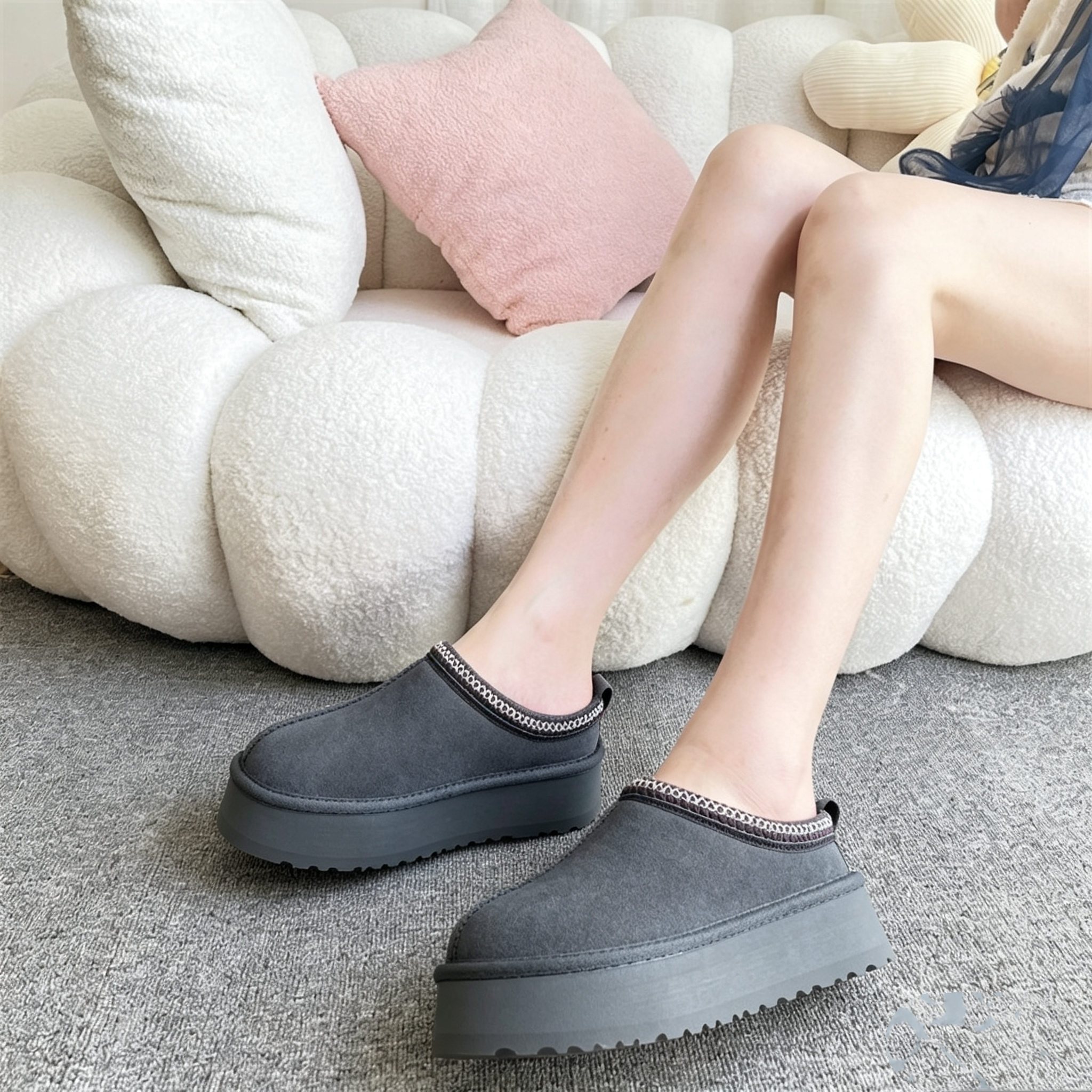 Ethnic Trim Platform Slip-On Snow Boots | Genuine Cowhide Wool Lined 4cm Thick Sole Winter Ankle Boot, Multi Colors Black/Chestnut/Grey/Sand/Chocolate US5-US11
