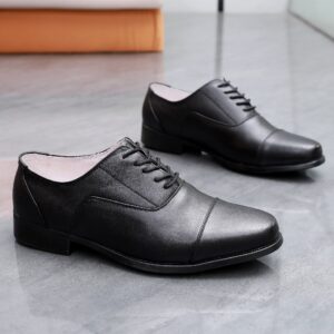 Men's black cap-toe oxford leather shoes with rubber sole and pigskin lining, model 302